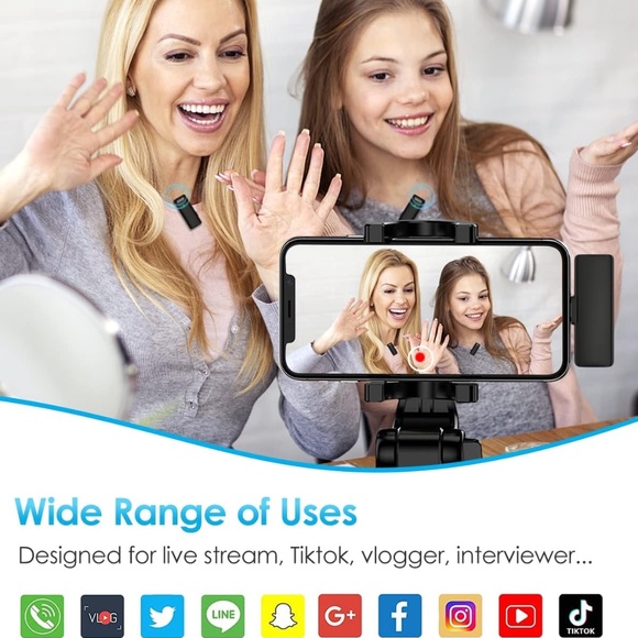 Wireless Lavalier Microphones for iPhone iPad 2.4GHz Clip-on Mic w/ Charging Cas - Picture 4 of 8